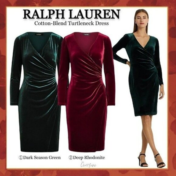 NWT Ralph Lauren Dark Season Green Stretch Velvet Surplice Dress Size 6 - Picture 6 of 9
